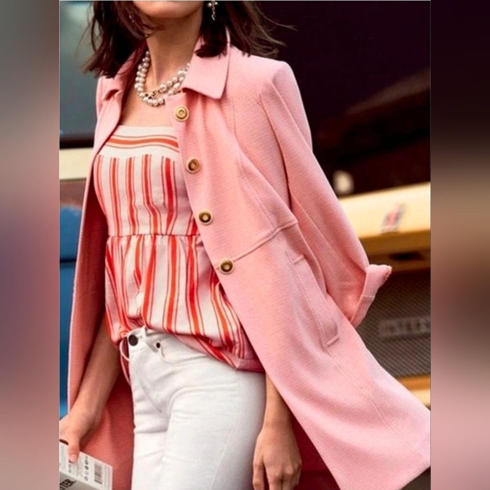 CABI Take 5 Topper Coat Preppy Classic Pockets Button peach womens medium